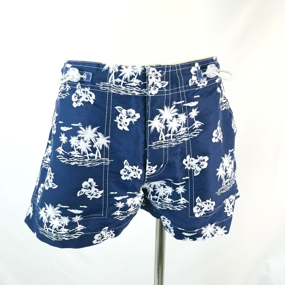 Blue White Beach Tropical Scene Women's Swim Shorts Size Small No Boundaries